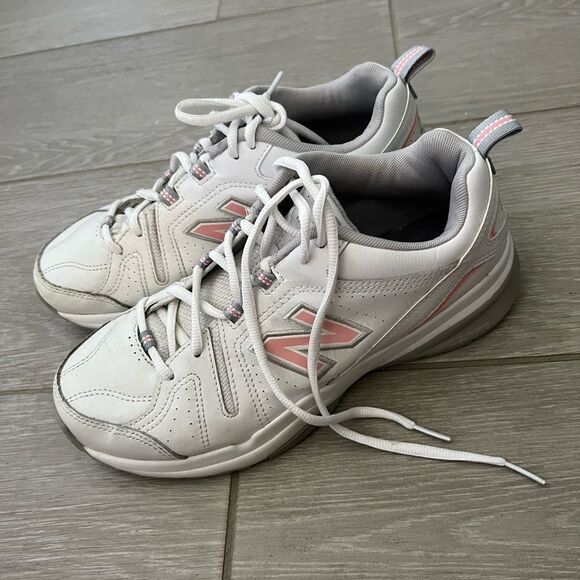 NEW BALANCE 608 WOMENS ATHLETIC SNEAKERS 9 WHITE LEATHER WALKING DAD SHOES PINK - Picture 4 of 9
